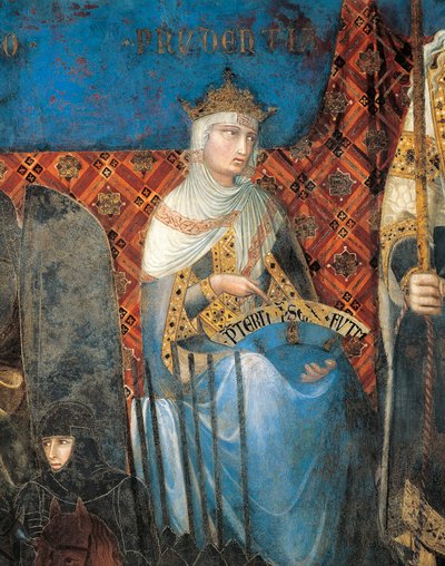 Alegorie dobré vlády, opatrnost, detail z Alegorie a účinky dobré a špatné vlády ve městě a na venkově od Ambrogio Lorenzetti