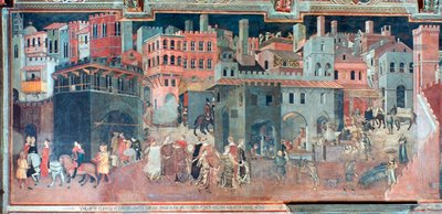 Účinky dobré vlády na život ve městě, detail, c1330 od Ambrogio Lorenzetti