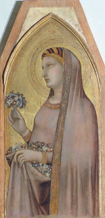 Svatá Dorothea, detail z Triptychu zobrazující Madonu s dítětem s Máří Magdalénou a sv. Dorotou od Ambrogia Lorenzettiho (1290-cca 1348), olej na dřevě od Ambrogio Lorenzetti