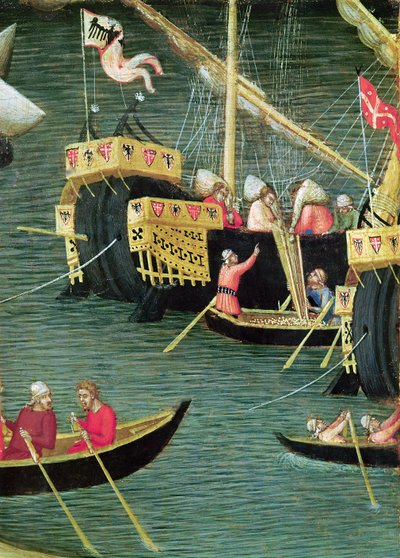 St. Nicholas zachraňuje Miru před hladomorem, detail lodi, cca 1327-32 (tempera na panelu) od Ambrogio Lorenzetti