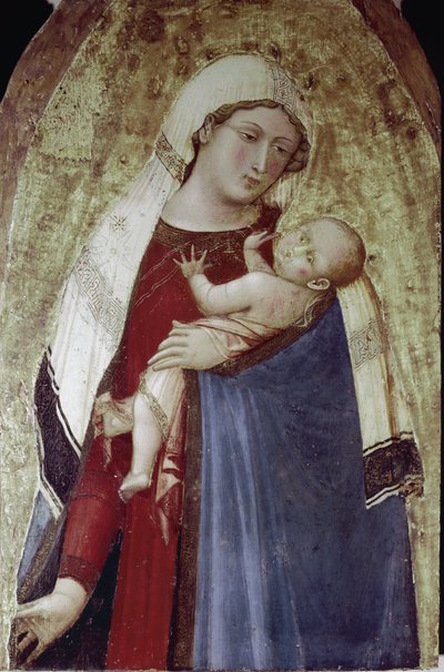 Panna a Dítě Ježíš, střední část polyptika (tempera na dřevě od Ambrogio Lorenzetti