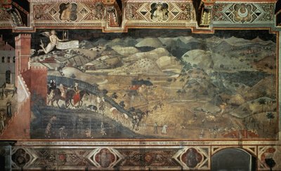 Venkov (detail Efekty dobré správy ve městech a na venkově) - Freska od Ambrogia Lorenzettiho (1285-1348?), 390x810 cm od Ambrogio Lorenzetti