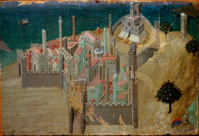 Pohled na opevněné město poblíž moře Detail. Detrempe na dřevě od Ambrogia Lorenzettiho od Ambrogio Lorenzetti