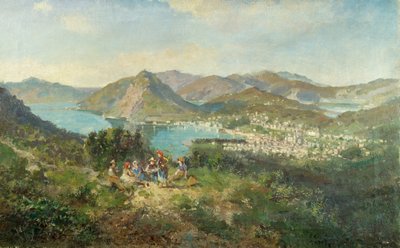 Lugano pohled z Curreglie, Ambrogio Preda (1839-1906), olej na plátně, 48x76 cm od Ambrogio Preda