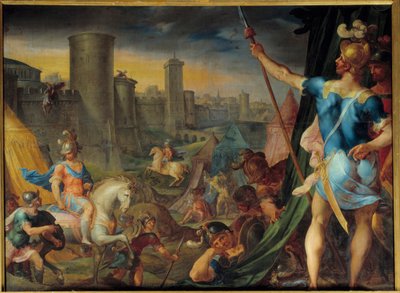 Tábor na křížích před Jeruzalémem Ze série „“ Histoire de Tancrede et de Clorinde““ ilustrující „“ La jerusalem delibree“““ básníka Le Tasse (Il tasso) Obraz Ambroise Duboise (1542-1614) Slunce . 1,62 x 2,15 m Fontainebleau. hrad od Ambroise Dubois