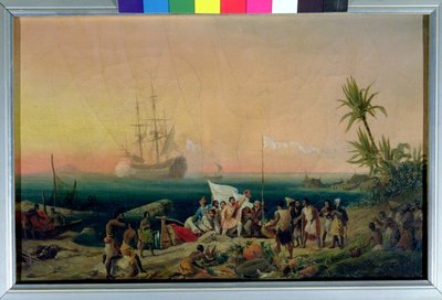 Jean de Bethencourt (asi 1360-1425), normanský mořeplavec, objevil ostrov Lanzarote v roce 1402, 1848 od Ambroise Louis Garneray
