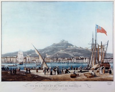 Pohled na přístav Marseille pod restaurátorským akvarelem od Ambroise Louis Garneray (1783-1857) Marseille 19. století, Musee de la Marine od Ambroise Louis Garneray
