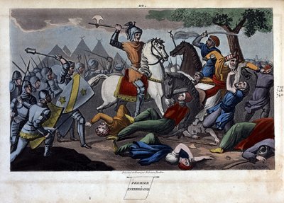 Bitva u Poitiers: Charles Martel poražen mezi Tours a Poitiers Abd al-Rahman I nebo Abderamane I (Abd al-Rahman) (731-788), král Saracénů v roce 732 - Navrhl a vyryl Ambrose Tardieu v roce 1825. od Ambroise Tardieu