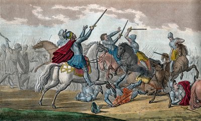 Chlodvík I. (466-511), král Franků, dynastie Merovejců - Během bitvy u Tolbiacu proti Alamanům se zavázal konvertovat ke katolicismu, pokud mu Bůh dá vítězství - Remíza a hrob Ambroise Tardieu v roce 1825 od Ambroise Tardieu