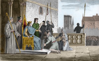 Ludvík X. (1289-1316) Zlomyslný osvobozuje nevolníky - Ludvík X. dit „“Le Hutin“ (1289-1316), dynastie Kapetovců, pokládaný za osvobození všech nevolníků svého království, které donutil vykoupit jejich svobodu – Rytina z roku 1825 v „Histoire de F od Ambroise Tardieu
