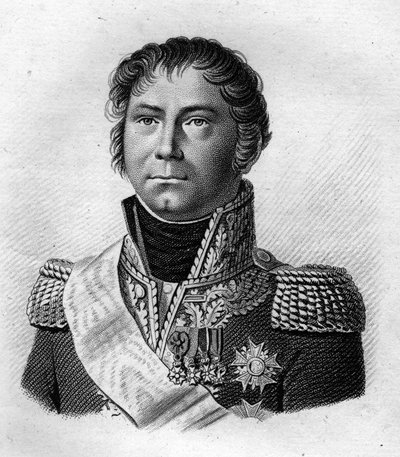 Portrét generála Beckera, který eskortoval Napoleona I. v roce 1815 na místo jeho nalodění na Svatou Helenu po 100 dnech.in „Portraits des Général Français““. Vyryl Ambroise Tardieu v roce 1818. Sbírka Stella od Ambroise Tardieu