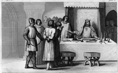 Robert II., zbožný (asi 970-1031) propouští spiklence - Robert II. dit „Zbožný““ (asi 972-1031), dynastie Kapetovců - Věděl, že 2 spiklenci byli odsouzeni k smrti, učinil z nich komunikátory, zacházet krásně a pak renderovat do svobody - Ing od Ambroise Tardieu