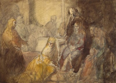 Marie Magdalena pomazává Kristovy nohy (tužka a akvarel) od Ambrose McEvoy