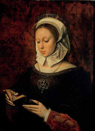 Mladá žena čte knihu hodin od Ambrosius Benson