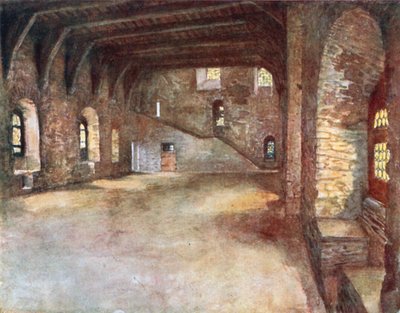 Hodovní síň, Chateau des Comtes, Gent (barevná litografie) od Amedee (after) Forestier