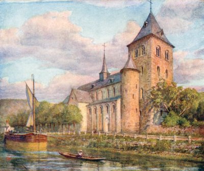 Románský kostel, Hastiere (barevná litografie) od Amedee (after) Forestier