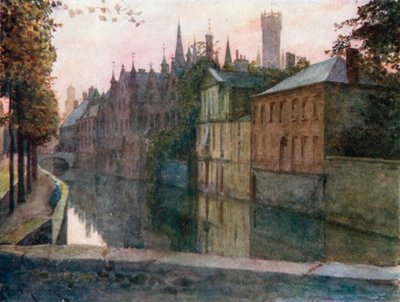 Pohled na Palais du Franc, Bruggy (barevná litografie) od Amedee (after) Forestier