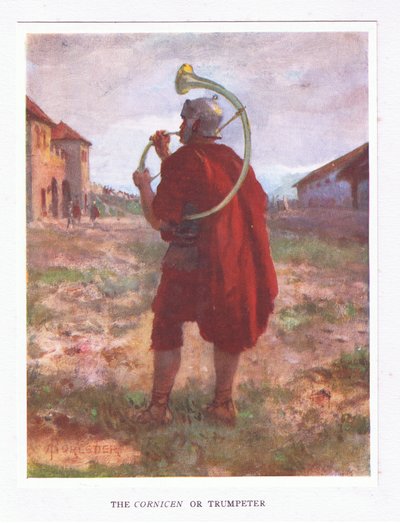 Cornicen nebo Trumpeter, ilustrace z The Roman Soldier, 1928 od Amedee Forestier