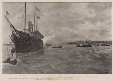 Tajná rada na moři, radní přijíždějící po boku jachty Jeho Veličenstva Victoria a Albert do Cowes dne 26. července od Amedee Forestier