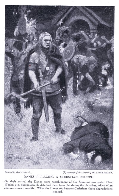 Dánové drancují křesťanský kostel, 20. léta 20. století od Amedee Forestier