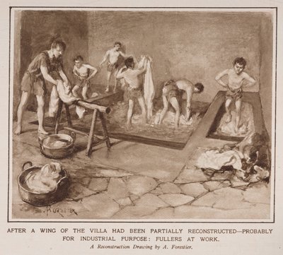 Fullers v práci, z článku nazvaného „The Country Life of the Romans in England“ v Illustrated London News od Amedee Forestier