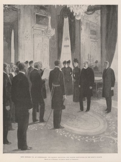 Král Edward VII v Kodani, Jeho Veličenstvo přijímá dánskou deputaci v Králově paláci od Amedee Forestier