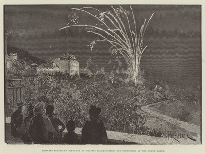 Narozeniny princezny Beatrice v Grasse, Iluminace a ohňostroj v Grand Hotelu od Amedee Forestier