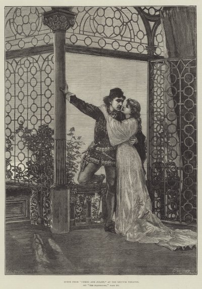 Scéna z Romea a Julie v divadle Lyceum od Amedee Forestier