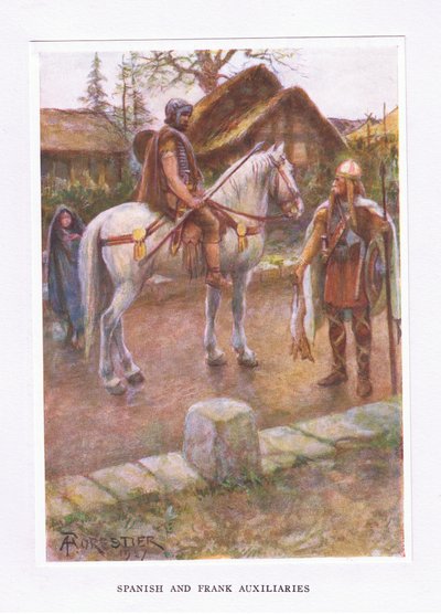Španělští a Frankoví pomocníci, ilustrace z The Roman Soldier, 1928 od Amedee Forestier
