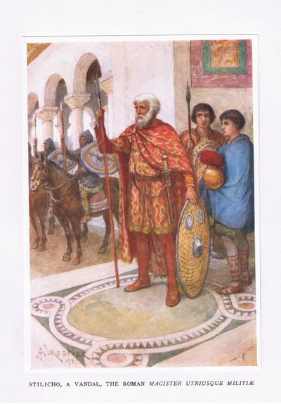 Stiliko, vandal, The Roman Magister Utriusque Militiae, ilustrace z The Roman Soldier, 1928 od Amedee Forestier