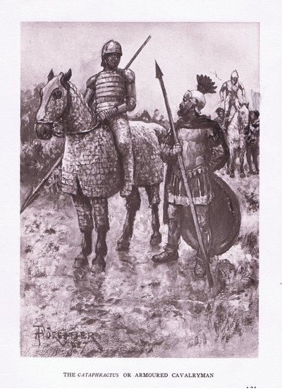 Cataphractus nebo obrněný kavalerista, ilustrace z The Roman Soldier, 1928 od Amedee Forestier