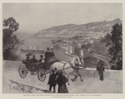 Královna v Cimiez, Její Veličenstvo se vrací z projížďky u silnice Villefranche, HMS Cambrian leží u Villefranche od Amedee Forestier