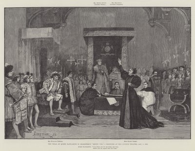Proces s královnou Katharine v Shaksperově hře Jindřich VIII., produkovaný v divadle Lyceum, 5. ledna 1892 od Amedee Forestier