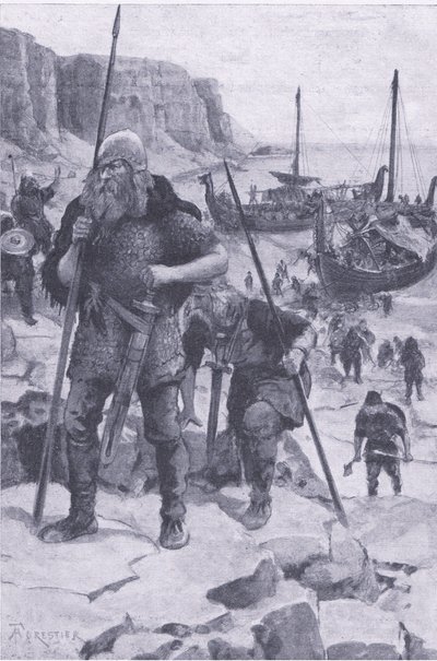 Vikingové nacházejí Ameriku, z My Magazine, pub. 1922 (litho) od Amedee Forestier