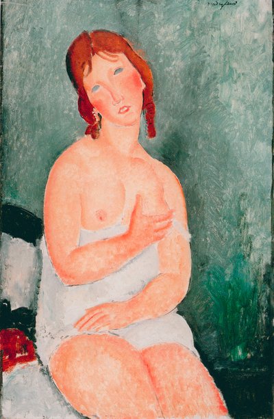 Mladá žena s košilí - Malba Amedea Modiglianiho (1884-1920) od Amedeo Modigliani