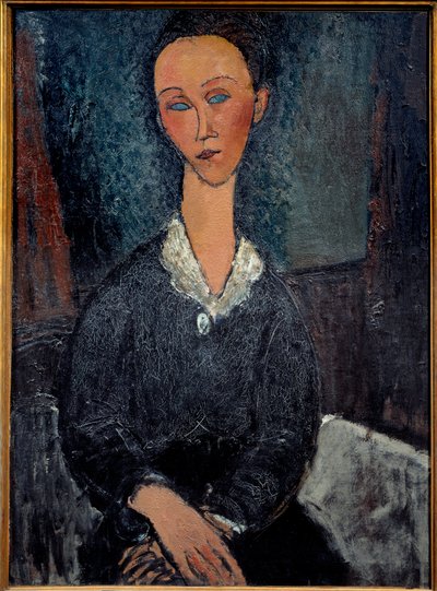 Žena s bílým límečkem Obraz Amedea Modiglianiho (1884-1920) Slunce 20. století. 0,92x0,6 m Grenoble, Muzeum výtvarných umění od Amedeo Modigliani