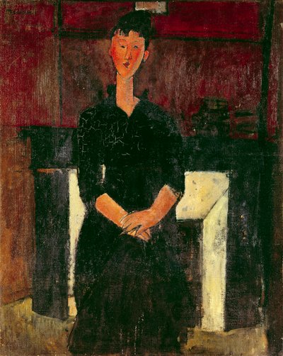 Portrét dívky před komínem Malba Amedea Modiglianiho (1884-1920) Soukromá sbírka 20. století od Amedeo Modigliani