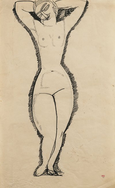Stojící akt se zdviženýma rukama (Anna Akhmatova od Amedeo Modigliani