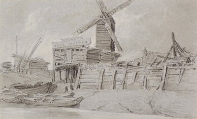 Windmill and Boat Yard, c.1803 (dřevěné uhlí, tužka a mytí) od Amelia Long