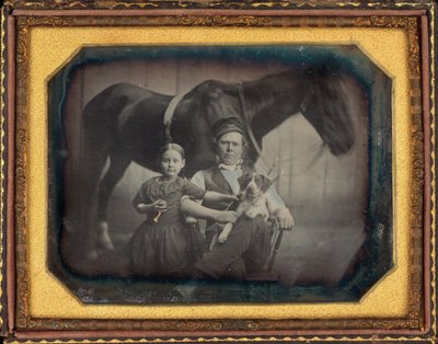 Portrét muže a dívky s koněm a psem od American 19th Century