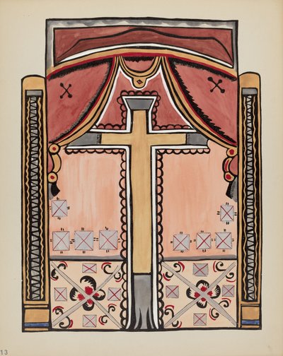 Talíř 13: Design s křížem, Chimayo: Z portfolia "Španělské koloniální návrhy Nového Mexika" od American 20th Century