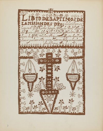 Deska 2: Jemez Book of Baptisms: Z portfolia „Španělské koloniální návrhy Nového Mexika“ od American 20th Century