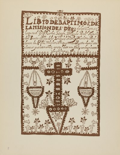 Deska 2: Jemez Book of Baptisms: Z portfolia „Španělské koloniální návrhy Nového Mexika“ od American 20th Century
