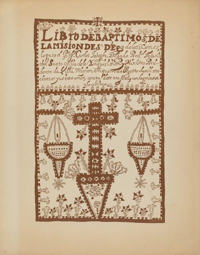 Deska 2: Jemez Book of Baptisms: Z portfolia „Španělské koloniální návrhy Nového Mexika“ od American 20th Century
