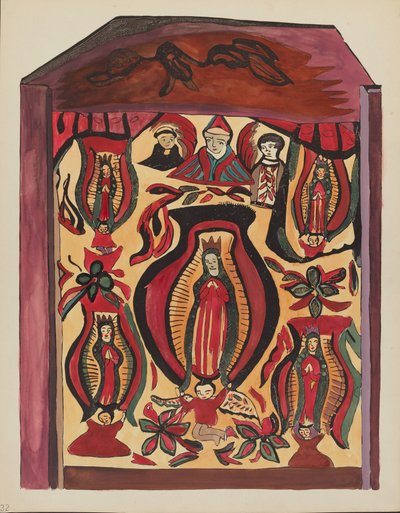 Plate 32: Our Lady of Guadalupe“: Z portfolia „Španělské koloniální návrhy Nového Mexika“ od American 20th Century