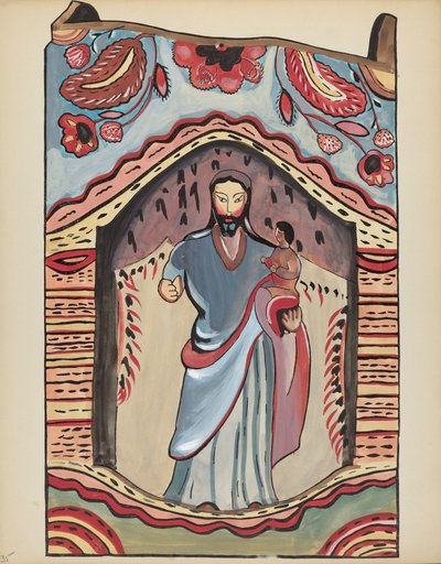 Deska 35: Saint Joseph in Wooden Niche: Z portfolia "Španělské koloniální návrhy Nového Mexika" od American 20th Century