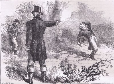 Duel mezi Burrem a Hamiltonem, ilustrace z Cassells History of the United States publikovaná Cassell, Petter & Galpin, kolem roku 1900 (litho) od American English school