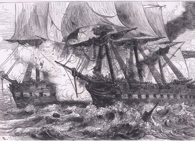 Boj mezi Chesapeake a Shannon, ilustrace z Cassells History of the United States publikovaná Cassell, Petter & Galpin, kolem roku 1900 (litho) od American English school