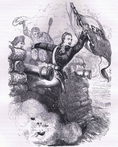 Seržant Jasper získává vlajku, ilustrace z Cassells History of the United States, vydané Cassell, Petter & Galpin, kolem roku 1900 (litho) od American English school