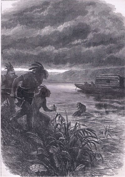 Obchodníci v Ohiu napadeni divochy, ilustrace z Cassells History of the United States, vydané Cassell, Petter & Galpin, kolem roku 1900 (litho) od American English school